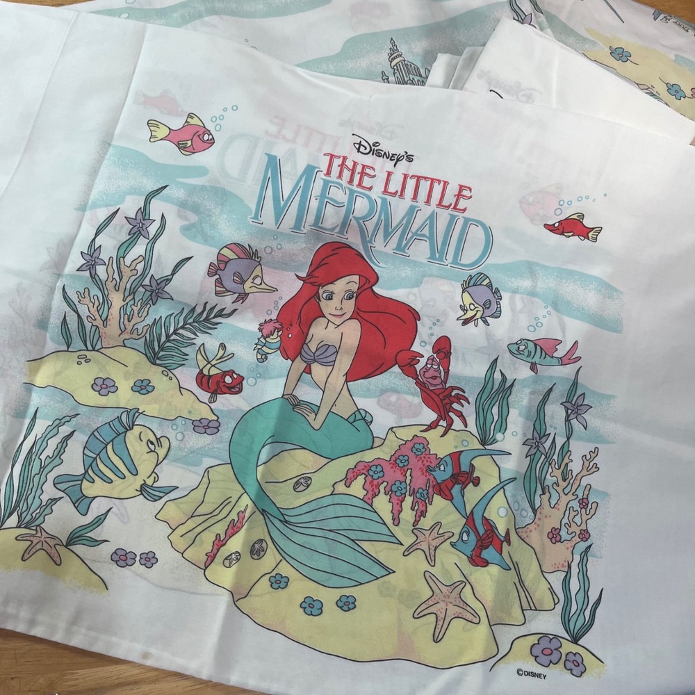 Disney The Little Mermaid Sheet Set Full White Vtg 90s Ariel Bedding 4pc Set